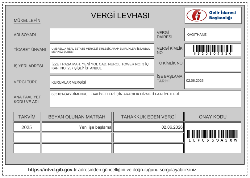 Tax Registration Certificate