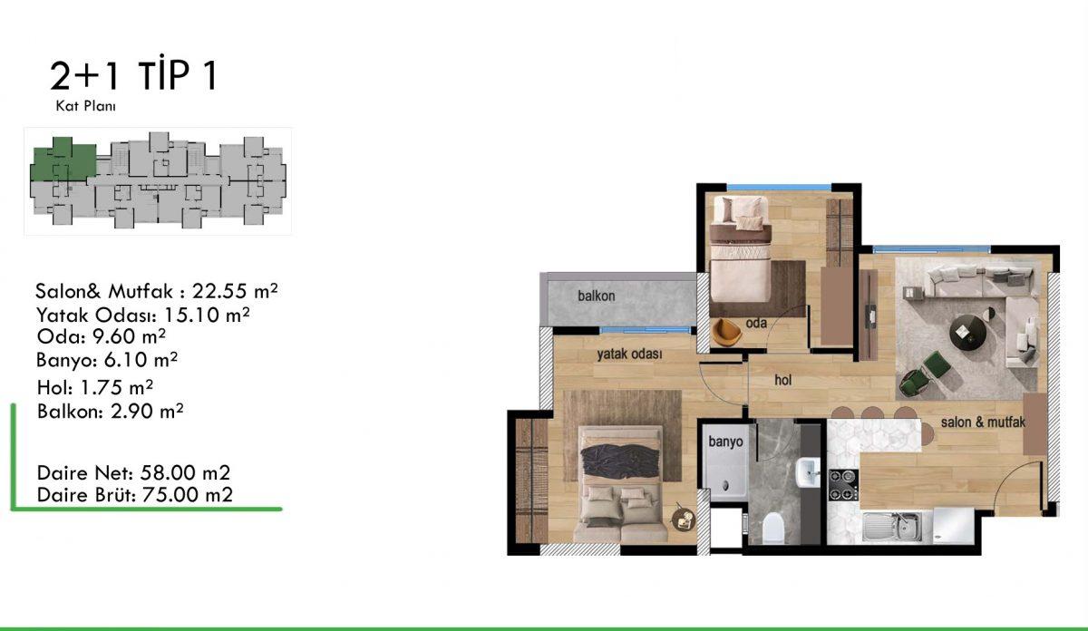 New large-scale project with 2+1 apartments in Mezitli, Mersin - Umbrella Group - Photo 14