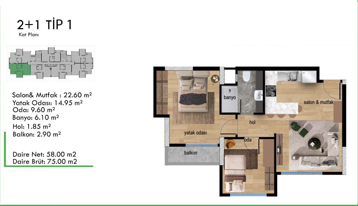 New large-scale project with 2+1 apartments in Mezitli, Mersin - Umbrella Group - Photo 15