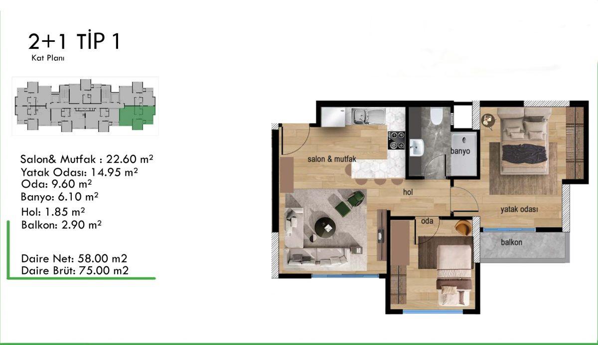 New large-scale project with 2+1 apartments in Mezitli, Mersin - Umbrella Group - Photo 16