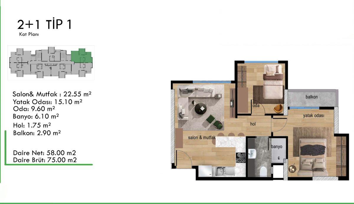 New large-scale project with 2+1 apartments in Mezitli, Mersin - Umbrella Group - Photo 17