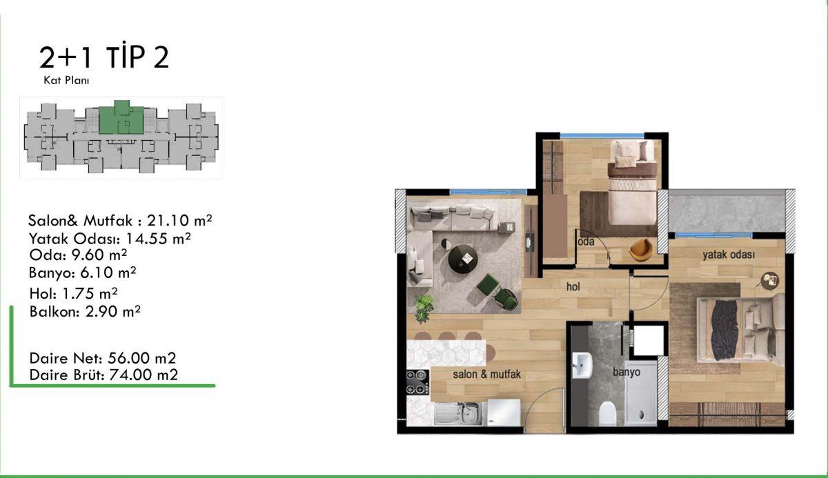 New large-scale project with 2+1 apartments in Mezitli, Mersin - Umbrella Group - Photo 18