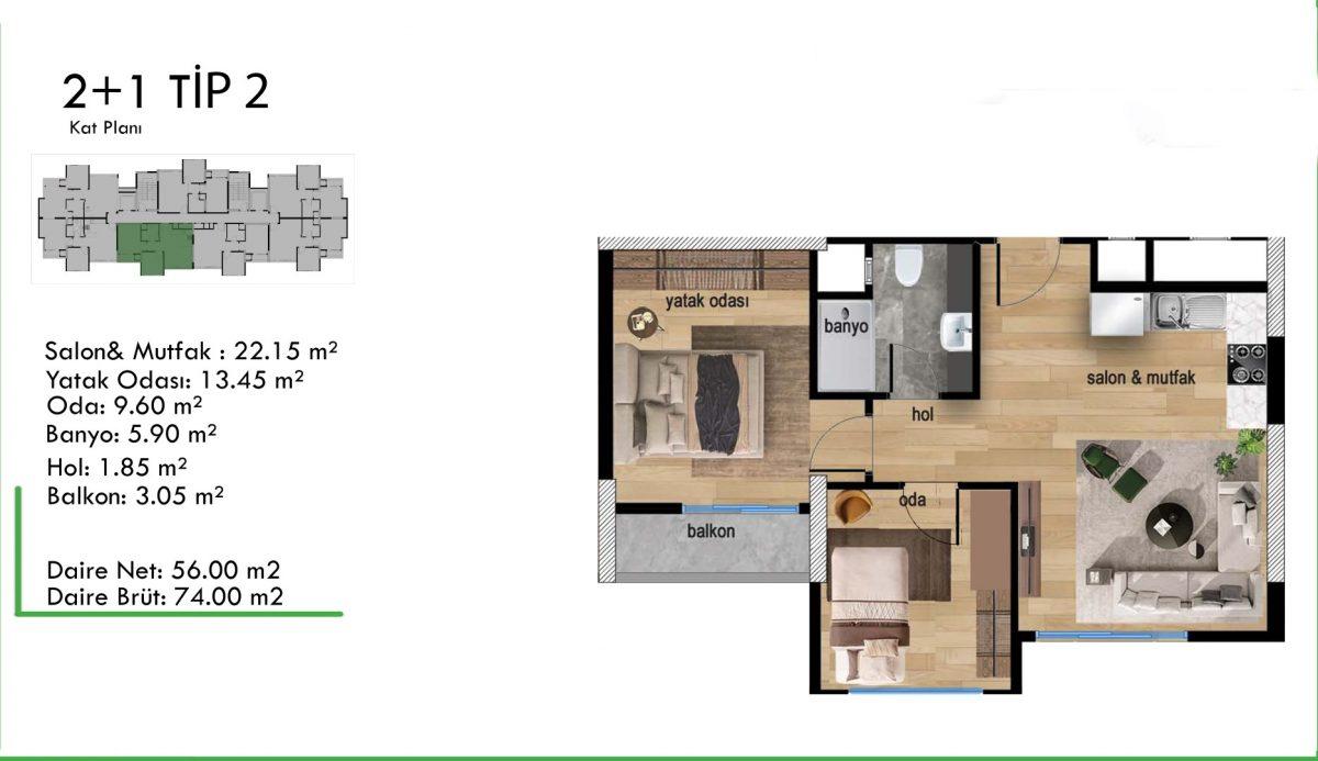 New large-scale project with 2+1 apartments in Mezitli, Mersin - Umbrella Group - Photo 19