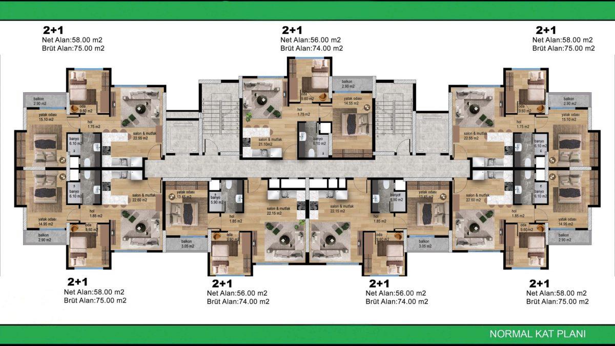 New large-scale project with 2+1 apartments in Mezitli, Mersin - Umbrella Group - Photo 13