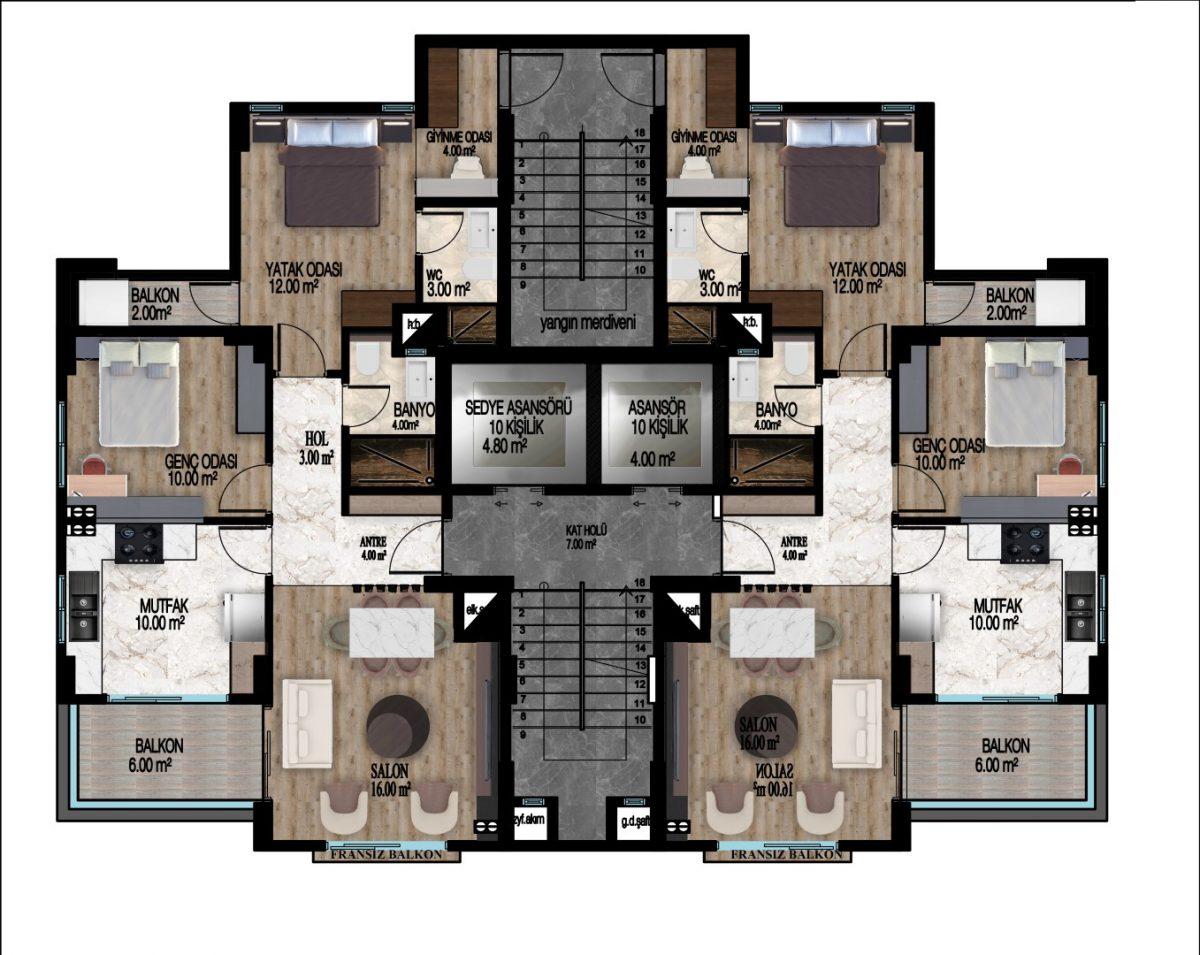 High-rise residential complex with 2+1 apartments in Mersin, Mezitli district - Umbrella Group - Photo 15