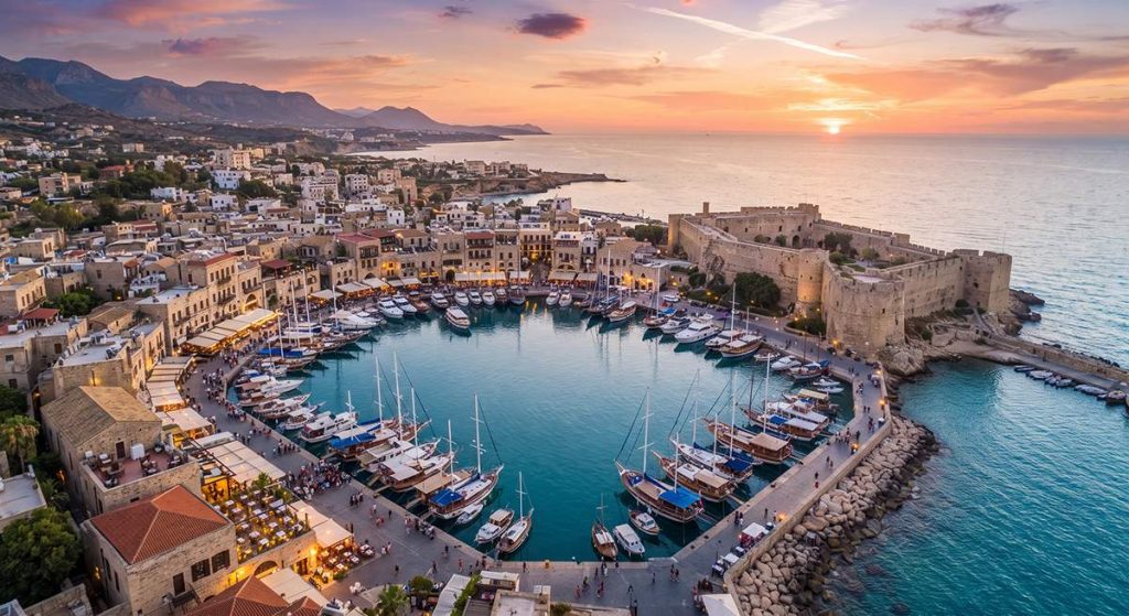 Kuzey Kıbrıs, Girne'deki tarihi liman ve Girne Kalesi.