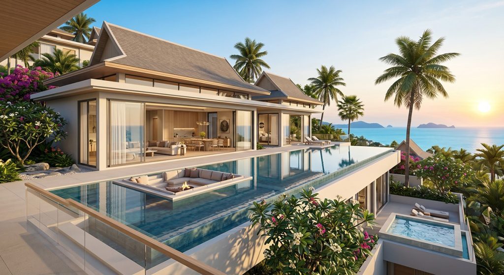 Phuket'te gün batımında havuzlu lüks villa